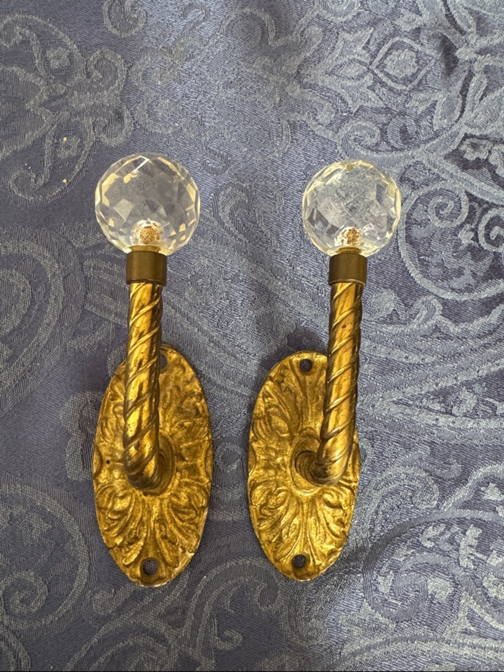 Sherle Wagner brass Curtain Tieback Hooks with Clear Crystal Knobs